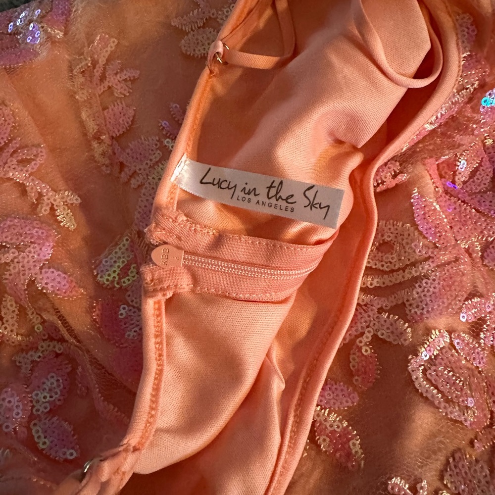Lucy In The Sky - Jorja Bodycon dress in pink iridescent. Size medium